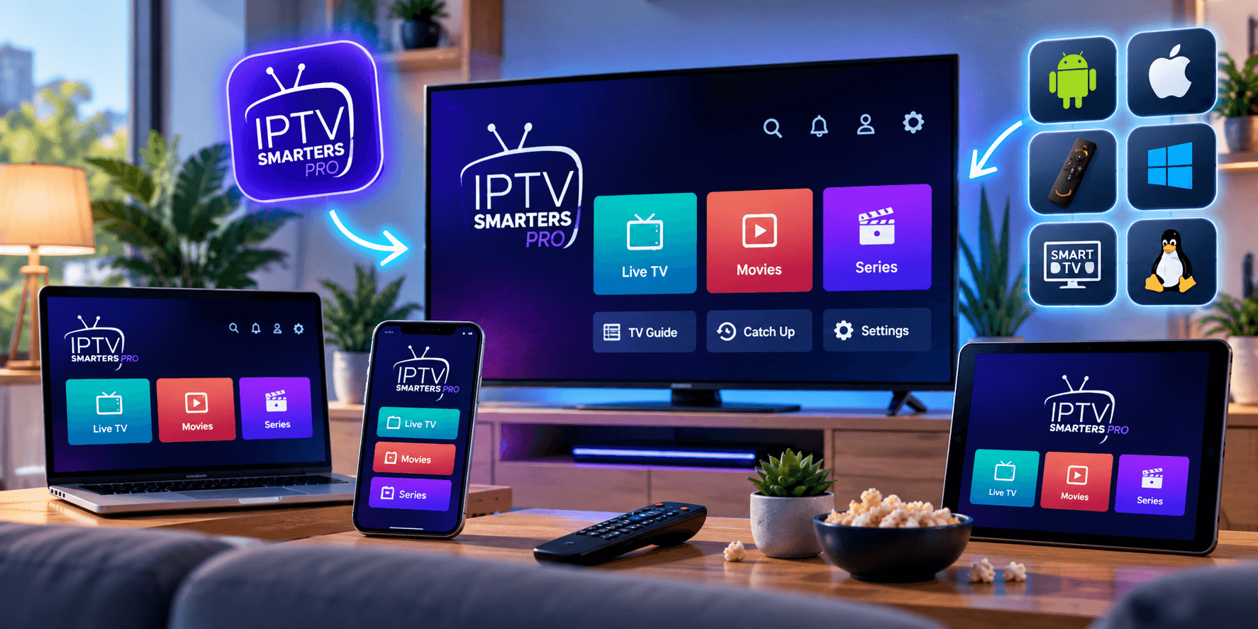 Multiple Devices IPTV Showcase - Smart TV Laptop Mobile Tablet